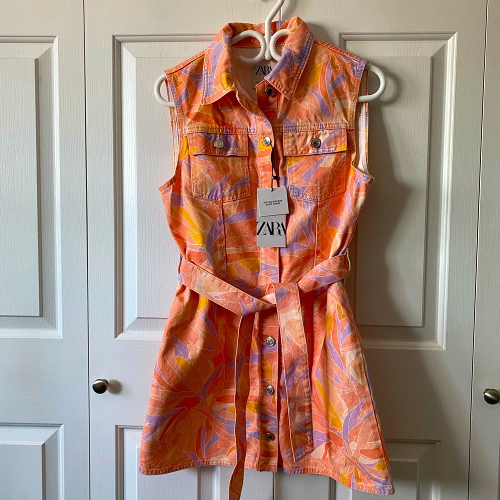 ZARA printed demin dress salmon color 🔥🔥🔥